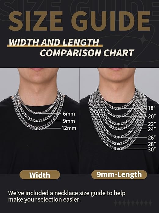 FindChic Cuban Link Chain for Men, 6/9/12mm Necklace Chain, Black/Gold Plated/Stainless Steel Necklace, Hypoallergenic & Tarnish-Proof Men's Jewelry Hip Hop Accessories, 18-30" Length Options