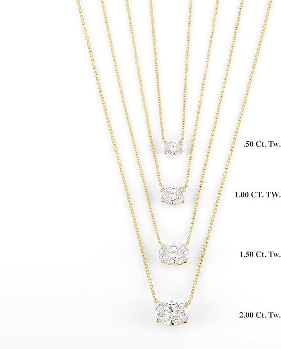 Carbon Atelier IGI Certified 1/3 to 3 Carat Oval Lab Grown Diamond Horizontal Solitaire Pendant Necklace for Women I 14k Gold Necklace (G-H, VS1-VS2, cttw) 16 to 18 Inch Long Adjustable Chain