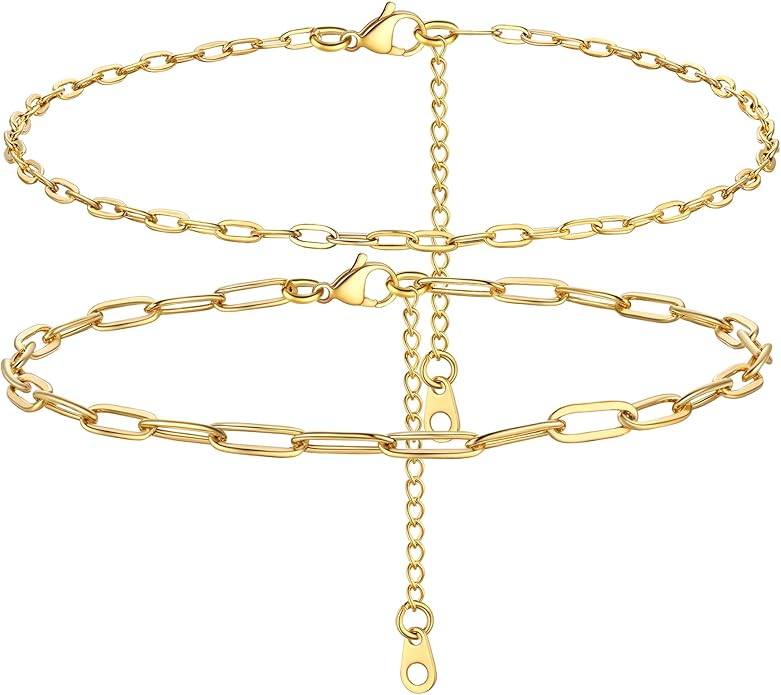 PROSTEEL Stainless Steel Chain Anklets for Women, Silver/Gold Tone, Ankle Bracelets Hypoallergenic, 8-10.5 Inch Adjustable, Come with Box