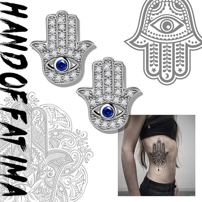 Evil Eye Necklace Evil Eye Hamsa Hand of Fatima Necklace 925 Sterling Silver Fine Jewelry Gifts for Womens White Blue CZ Third Eye Stud Earrings Turkish Eye Ring Hamsa Hand Jewelry Set Gifts Valentine Day Chrismtas Gifts