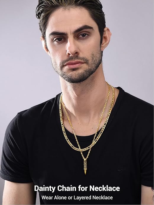 PROSTEEL 316L Stainless Steel Figaro Cuban Chain Necklace for Men, Black/18K Real Gold Plated, 4/5/6/7.5/9/10/13mm, 14inch-30inch, Come with Box