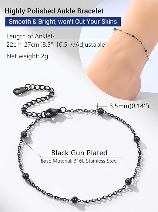 PROSTEEL Stainless Steel Chain Anklets for Women, Silver/Gold Tone, Ankle Bracelets Hypoallergenic, 8-10.5 Inch Adjustable, Come with Box