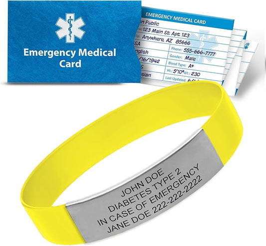 Personalized Medical Alert Bracelet for Men & Women – Custom Engraved Waterproof Silicone Wristband with Stainless Steel ID Plate – Medical ID Bracelet for Allergies, Conditions, ICE Info & Emergency Card