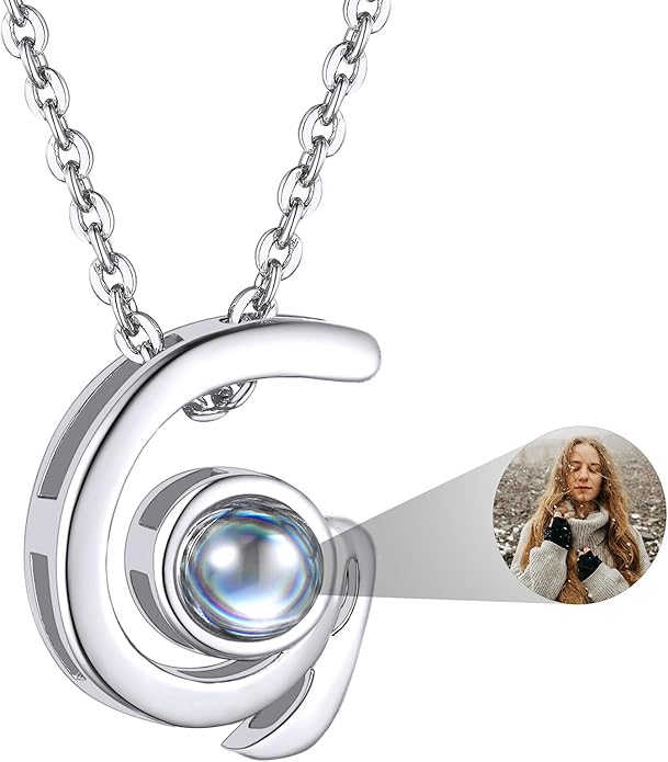 Custom4U Personalized Initial Picture Necklace for Women, Projection Necklace with Picture Inside, Gold/Silver Letter Pendant Necklace, Custom Photo Gifts for Mom Wife Birthday Valentines