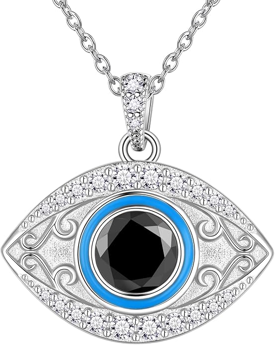 Jewmon 925 Sterling Silver Evil Eye Necklace for Women Lucky Turkey Eye of Proection Necklace Evil Eye Jewelry Gifts for Mom Daughter Grandma