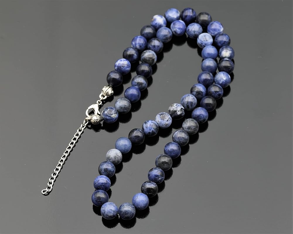 Natural Sodalite Beaded Choker, Genuine Blue Crystal Necklace, Fancy Gemstone Choker, 8mm Beads, Unique Fashion Jewelry, Healing Crystal Chakra Necklace, Durable Stone Necklace, Sagittarius Necklace
