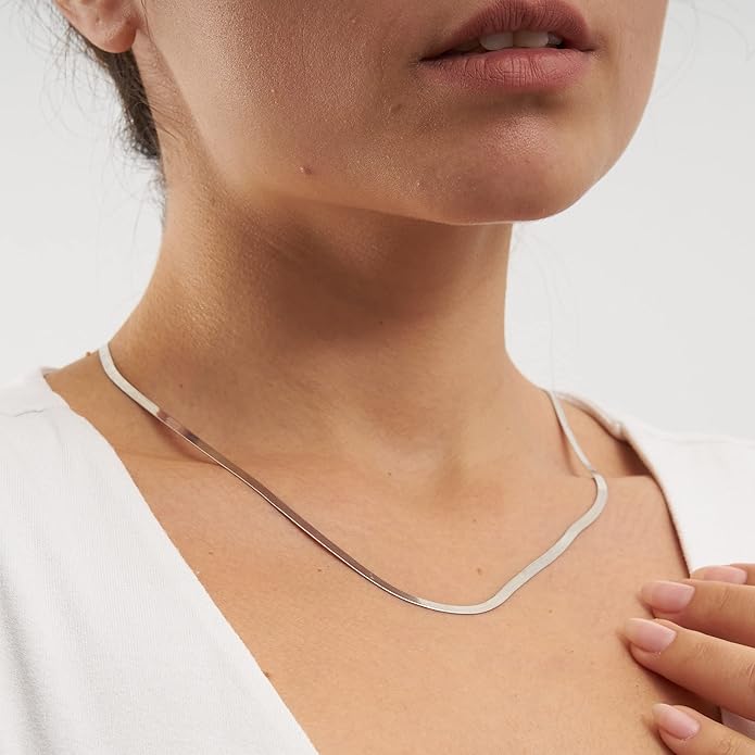 CHESKY Gold Necklace for Women-14K Gold Plated/Sterling Silver Plated Snake Chain Necklace Dainty Simple Chunky Herringbone Necklace Choker Necklaces Jewelry for Women