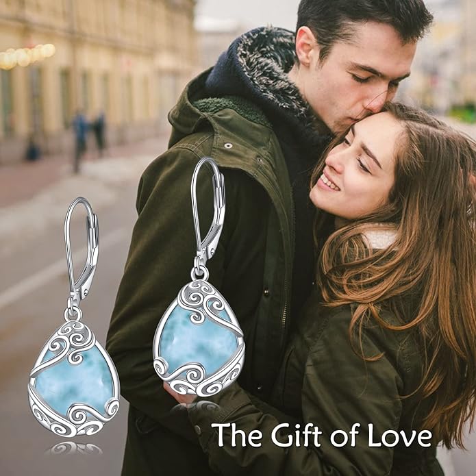 Moonstone Filigree Drop Dangle Teardrop Earrings 925 Sterling Silver Moonstone Leverback Earrings for Women Jewelry Gifts