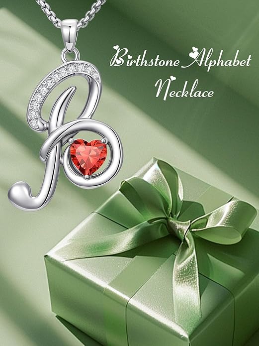 Christmas Gifts for Women Alphabet A to Z Initial Birthstone Pendant Necklaces for Women - 18k White Gold Plated Personalized Name Jewelry Valentine Mothers Day Birthday Gifts for Women Her Girlfriend