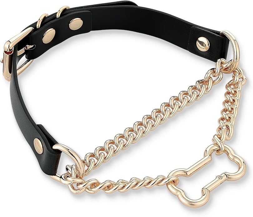 Black/Pink Leather Choker Collar For Women, Handmade Gothic Slip Chain Necklace with Bone Clasp