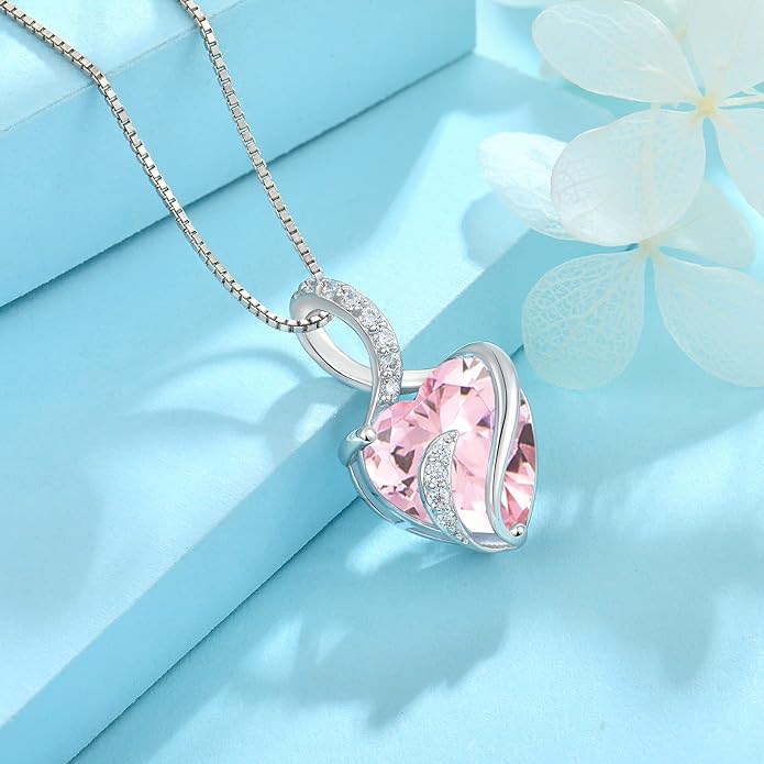 FJ Infinity Birthstone Necklace 925 Sterling Silver Love Heart Pendant Jewelry Gifts for Women
