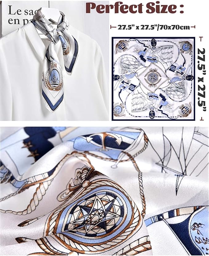 kcctoo 27.5" Mulberry Silk Feeling Head Scarf Women's Fashion Square Neck Satin Scarfs for Bag Hair Scarves Gift