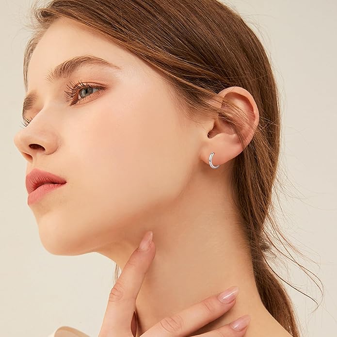Silvora 925 Sterling Silver Small Hoop Earrings for Women Huggie Earrings Hypoallergenic Cartilage Earrings Tiny Hoops 6mm/8mm/10mm/12mm/14mm/16mm/18mm/20mm