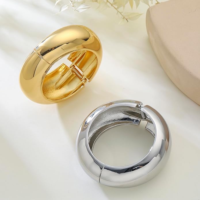 Bangle Bracelets for Women | 14K Gold Plated Trendy Wide Bracelets | Hinged Arm Cuff Bangles Chunky Bracelet for Women