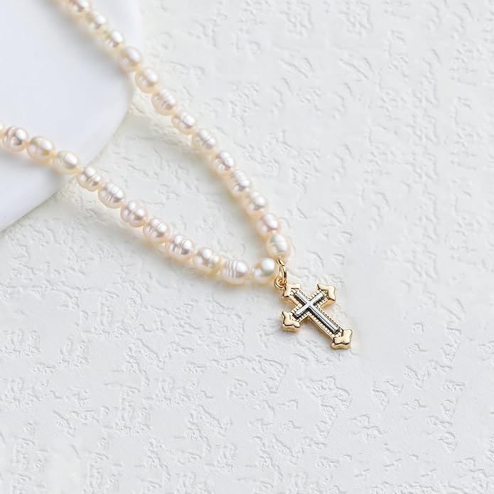 wgoud Natural Freshwater Pearl Choker Necklace for Women, Trendy 14K Gold Plated Pearl Necklaces Handmade Jewelry Gift