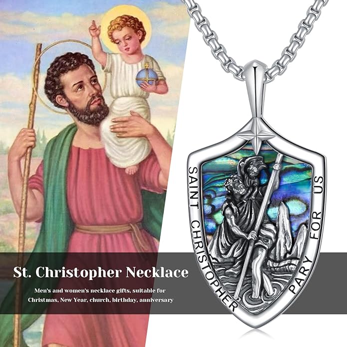 Taioiat Saint Necklace 925 Sterling Silver St Necklace Amulet Pendant Jewelry Religious Gift for Men Women