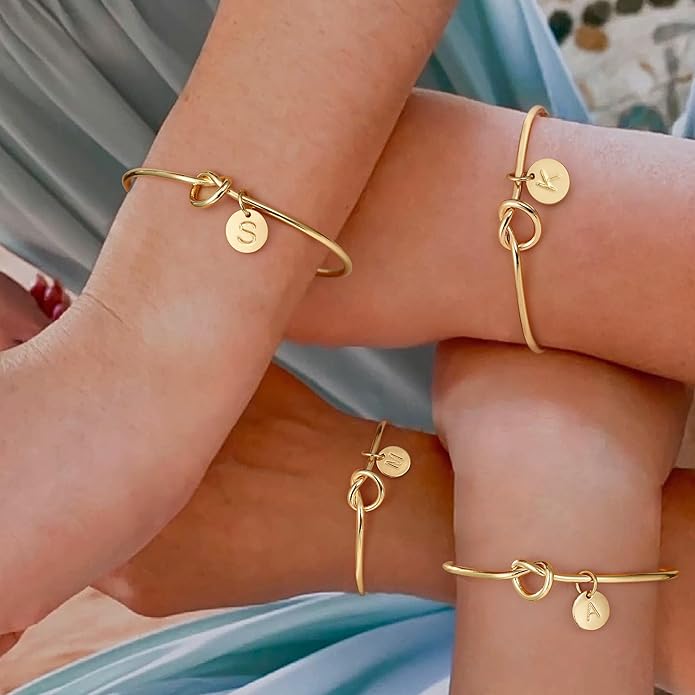 Turandoss Initial Bracelets for Women - Dainty Knot Letter A-Z Initial Bracelet for Women, Personalized Cuff Bangle Bracelet for Women, Jewelry for Women