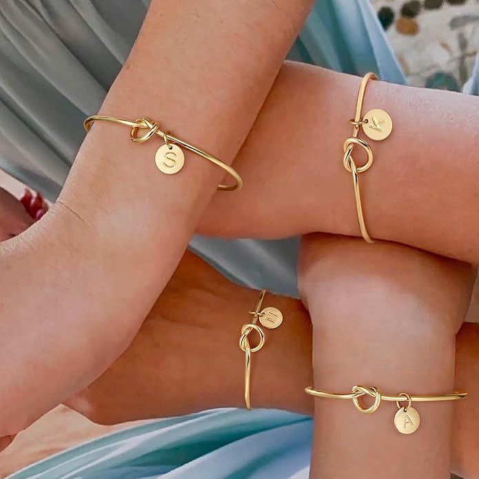 Turandoss Initial Bracelets for Women - Dainty Knot Letter A-Z Initial Bracelet for Women, Personalized Cuff Bangle Bracelet for Women, Jewelry for Women