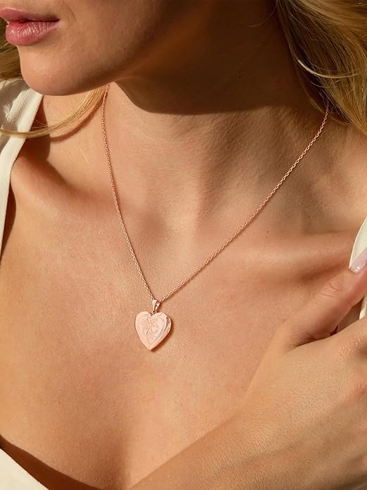 U7 Women Locket Necklace Platinum 14K Gold Photo Lockets that Hold Picture,Chain 20 Inch Personalized Gift Custom Love Heart Image Necklaces