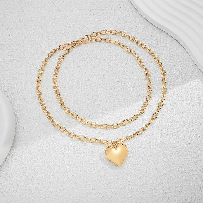 CLASSYZINT Gold Heart Pendant Necklace for Women Puffy Heart Necklace Beads Chain Necklace Statement Necklace Trendy Jewelry