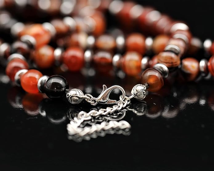 Natural Carnelian Agate Silver Pendant, Genuine Black Onyx Beaded Necklace, Gemstone Strong Necklace, 18x13 Cabachon, Fashion Dainty Jewelry, Healing Crystal Chakra Necklace, Minimalist Necklace