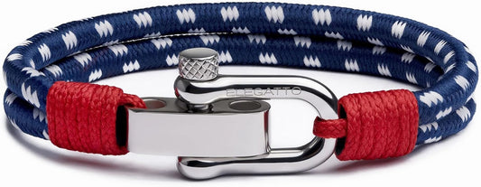 Elegatto Duetto Platinum Rope Bracelet for Men | Double Nautical Nylon Cord with Silver Polished Stainless Steel Shackle Clasp | Waterproof and Fade-Resistant