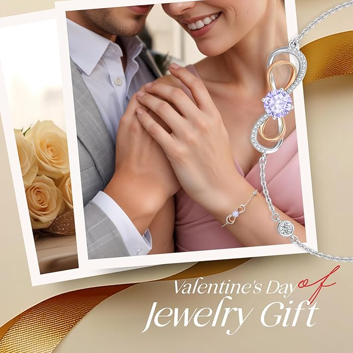 LOUISA SECRET Rose Gold Infinity Heart Bracelet for Women, Adjustable Chain 925 Sterling Silver Link Birthstone Bracelets, Best Anniversary Birthday Jewelry Gifts for Women Mom Wife Her