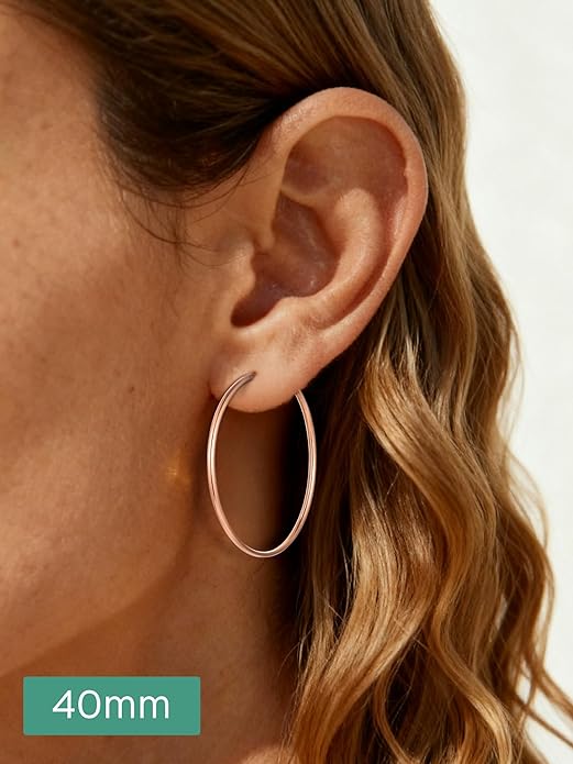 ChicSilver Hypoallergenic 925 Sterling Silver Hoop Earrings for Women, Lightweight Large Gold Plated Hoop Earrings, Endless Hoops Earring 20/30/40/50/60/70MM