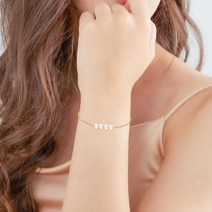 KECHO 14K Real Gold Freshwater Cultured Pearl Bracelet 14K Solid Gold Jewelry Anniversary Birthday Gift for Women