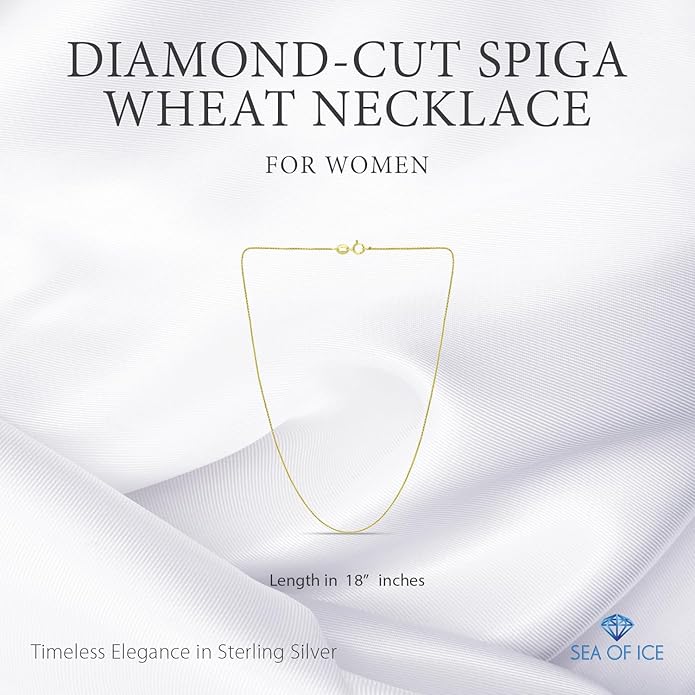 SEA OF ICE Italian Spiga Wheat Chain Necklace – Silver Chain Necklace for Women and Men – 925 Sterling Silver Spring Ring Locked Jewelry Chain – Multisize Silver Chain Unisex