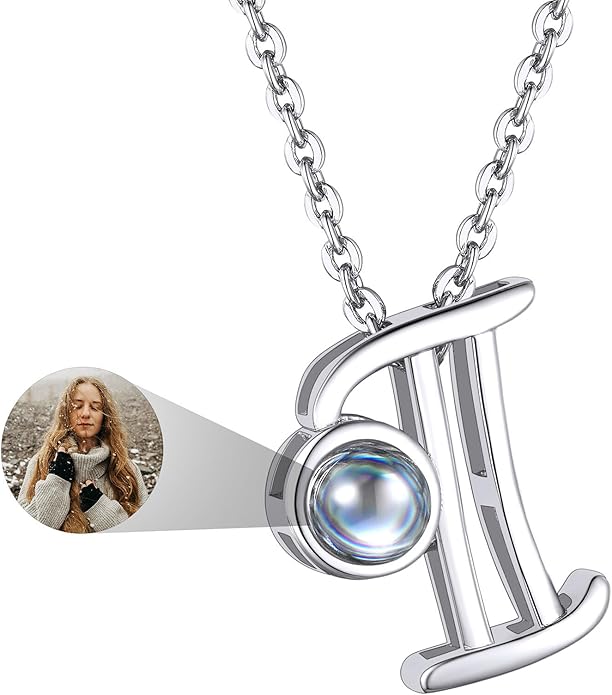 Custom4U Personalized Initial Picture Necklace for Women, Projection Necklace with Picture Inside, Gold/Silver Letter Pendant Necklace, Custom Photo Gifts for Mom Wife Birthday Valentines