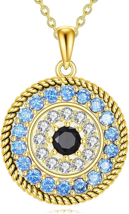 YFN Evil Eye Pendant Necklace for Women 925 Sterling Silver Greek Protection Jewelry with Blue Sapphire and Black Cz Amulet Gift