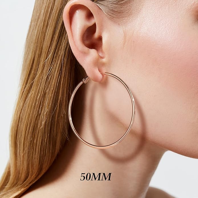 Big Gold Hoop Earrings for Women Hypoallergenic 925 Sterling Silver Post Thin Loop 14K Gold Plated Hoop Earrings Set for Women, 3 Pairs