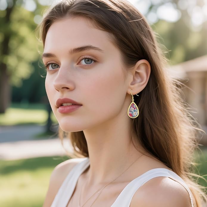 YFN Forget Me Not Earrings Sterling Silver Vintage Pressed Flower Forget Me Not Dangle Drop Earrings Floral Jewelry Gifts For Women