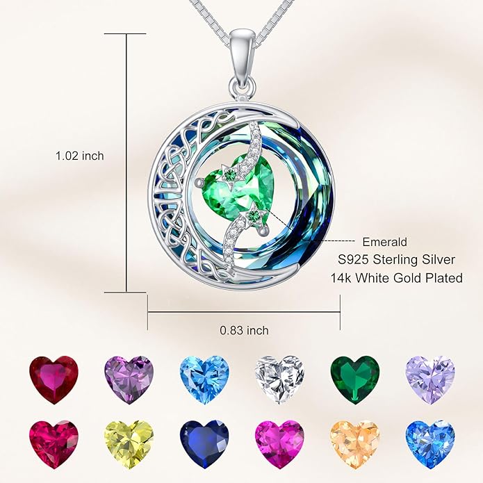 TOUPOP Christmas Gifts Birthstone Necklace 925 Sterling Silver Moon and Star Pendant with Blue Crystal Celtic Moon Jewelry Birthday Gifts for Women Mom Wife Her Daughter