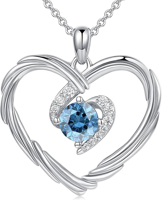 G&GEMSJEW 18K Gold Heart Birthstone Necklaces for Women, S925 Sterling Silver Jewelry Birthday Gifts for Women Wife Girlfriend Mom, Anniversary Christmas Valentines Gifts