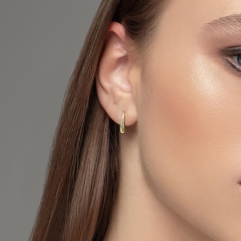 Tiny Pull Through Earrings Simple Sterling Silver 14K Gold Plated Earrings Minimalist Teardrop Threader Earrings for Women Trendy