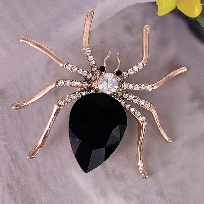 SELOVO Spider Scarf Brooch Pin Broach Crystal Jewelry Rose Gold Tone