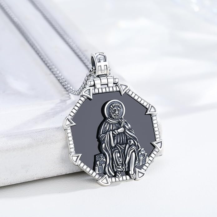 Taioiat Saint Necklace 925 Sterling Silver St Necklace Amulet Pendant Jewelry Religious Gift for Men Women