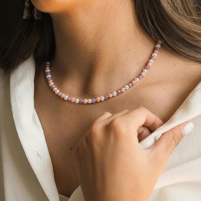 Natural Pearls Choker Necklace for Women Freshwater Baroque Pearl Strand Necklace Chain Cultured Baroque Pearl 18K Gold Plated & S925 Sterling Silver Clasp Choker