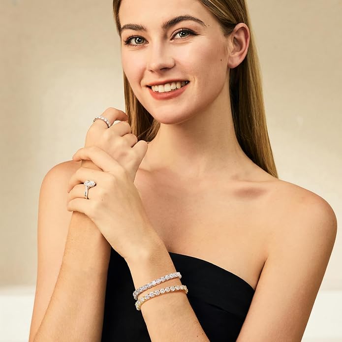 1.2-12 CTTW Moissanite Tennis Bracelet for Women, Adjustable 2-5mm D Color VVS1 Round Cut Moissanite Bolo Bracelet, 18K Gold Plated 925 Sterling Silver Simulated Diamond Bracelet Gifts for Women Her