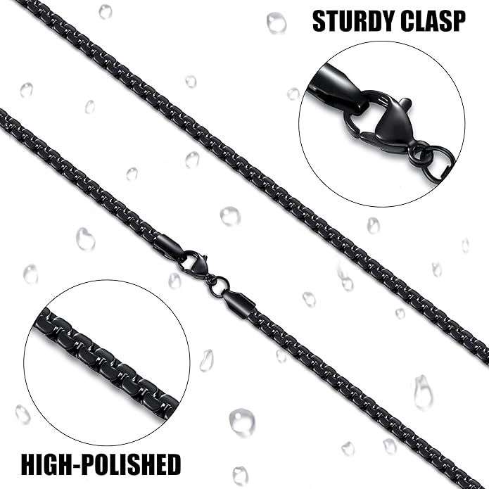 Fiusem Flat Box Chains for Men, 14k Gold Plated Stainless Steel Chain Necklace, 2.5/3/4/4.5/5mm Necklaces for Men and Women 16-28 Inch