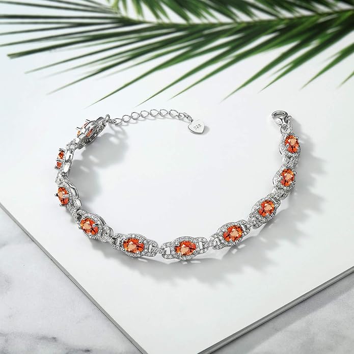 Gem Stone King 7-14 Cttw Oval Gemstone Birthstone Tennis Bracelet For Women | 925 Sterling Silver | Oval 6X4MM | 7 Inch With 1 Inch Extender | Fine Jewelry Gifts for Her Mom Women Wife