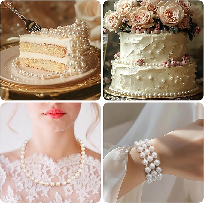 ZPEXRV 48 Feet Faux Pearl Beads Garland 8mm Craft String Pearls for Wedding Centerpiece Christmas Tree and Flowers Decoration DIY (Ivory)