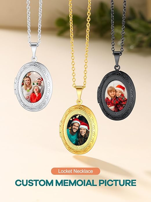 Supcare Locket Necklace That Holds Pictures-Engraved Photo Pendant Custom Jewellery Gifts for Men Women (with Jewellery Gift Box)