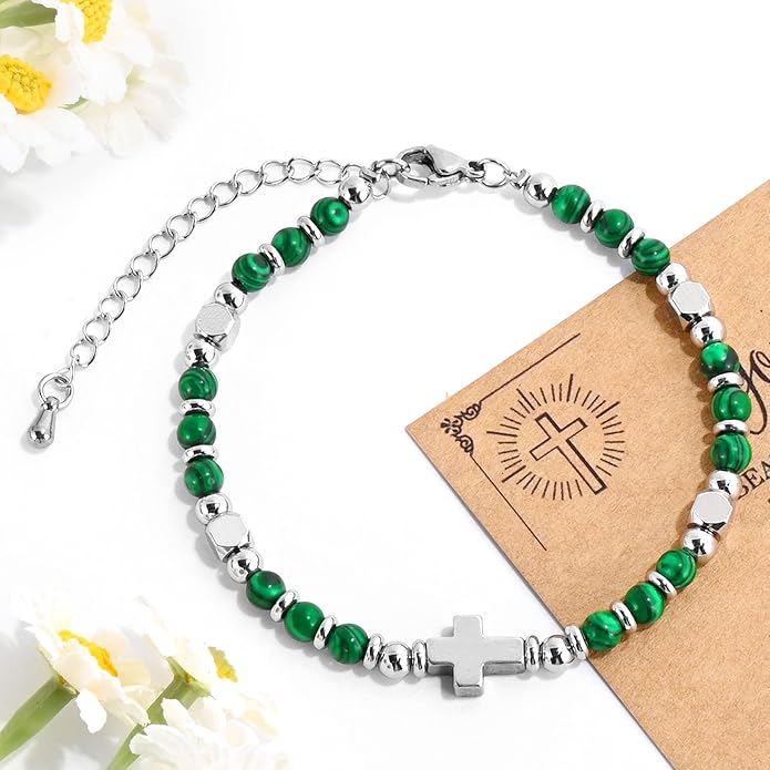 VIBILIA Cross Beaded Bracelets for Women, Inspirational Natural Heart Religious Bracelets for Women, Birthday Christian Gifts for Women on Thanksgiving Christmas Gifts