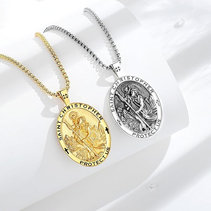 EUDORA 925 Sterling Silver St Christopher/St Benedict/St Michael/Virgin Mary/San Judas Tadeo/Good Shepherd Cross/Archangel Necklace Medal Pendant Protection Religious Amulet Jewelry For Men Women