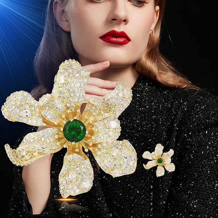 UNVAK Rhinestone Flower Brooch - Crystal Flower Pin for Women - Valentine's Day & Mother's Day Gift