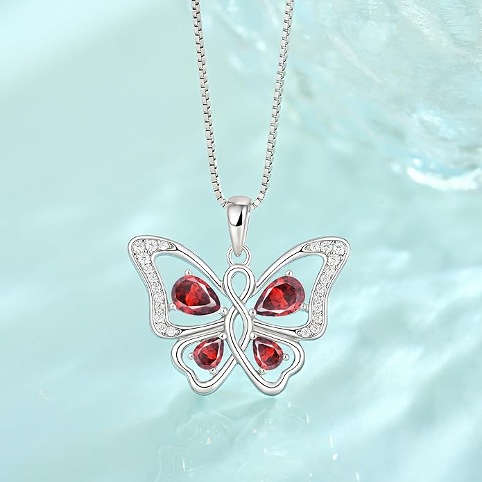 Butterfly Necklace 925 Sterling Silver Cubic Zirconia Birthstone Jewelry Gifts for Women Wife Mother