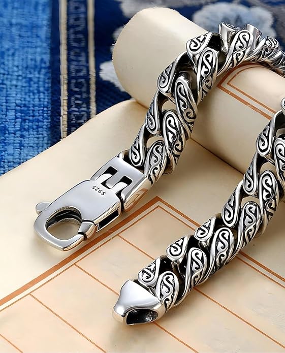 Italian Handmade Sterling Silver Mens Bracelets | Solid S925 Chain Bracelets for Men | Men's Silver Bracelet Gift for Dad, Boyfriend, Son, My Man